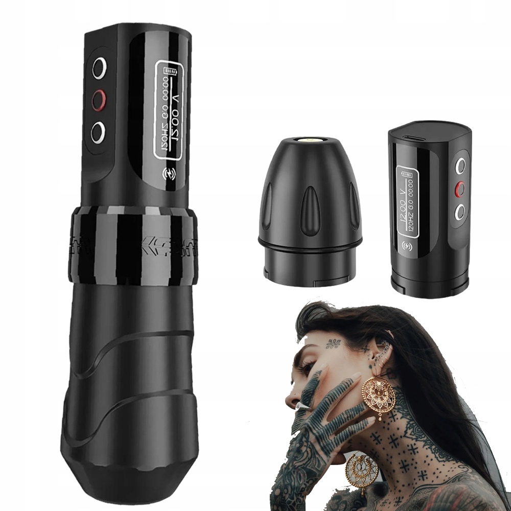 Bezdrátový Set Tetování Strojek 2000MAH Hliník Černý 4-12V