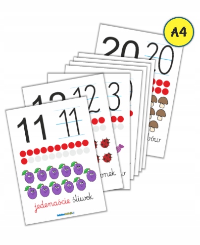 

Plansze edukacyjne Cyfry 11-20 Duże A4 Foliowane