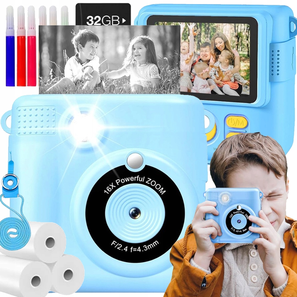 Mini Tiskárna Fotoaparát Pro Děti 32 Gb S Termotiskárnou 2.4'' Ips Displej
