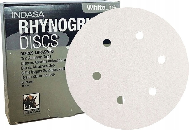 Krążek Papier Ścierny Na Rzep 150mm 6H Indasa White Line P 180 1szt.