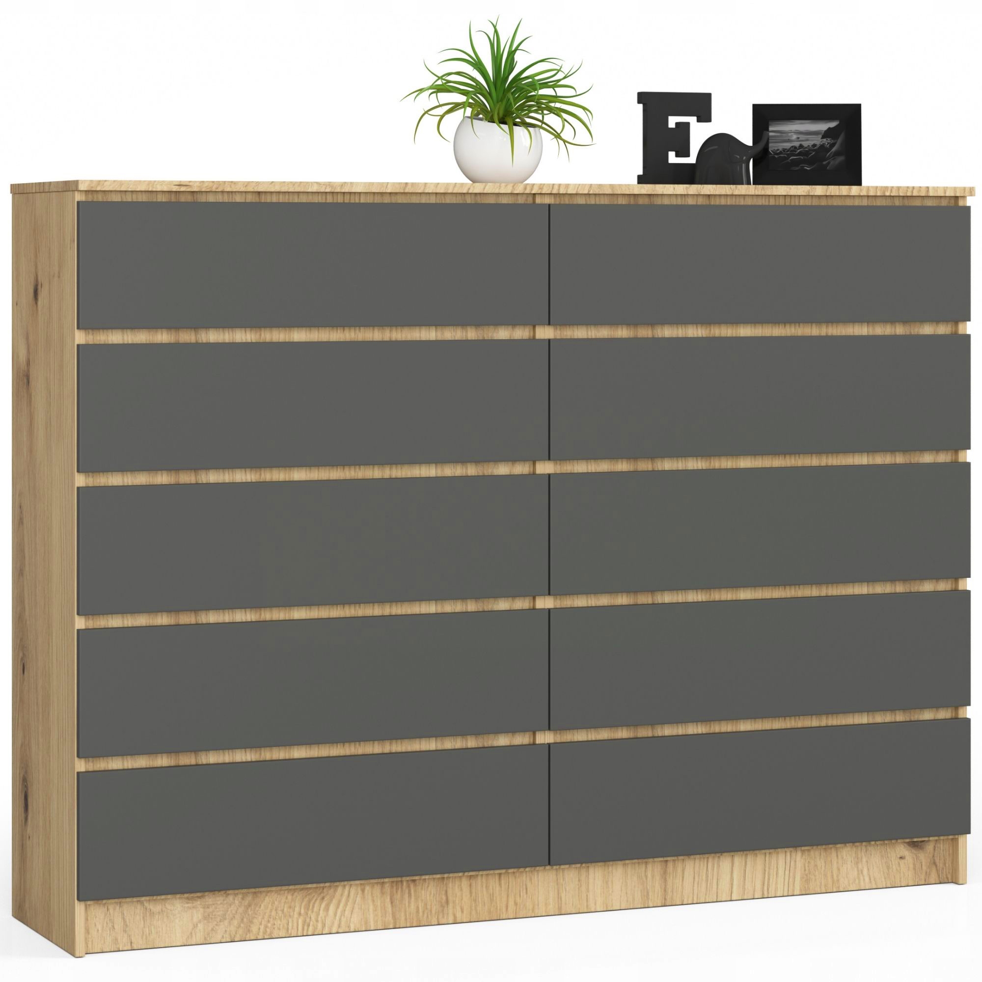 Nowoczesna komoda 160 10 szuflad dąb artisan szara