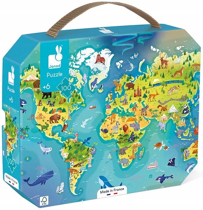 

Mapa Świata tekturowe puzzle w walizce 100el Janod
