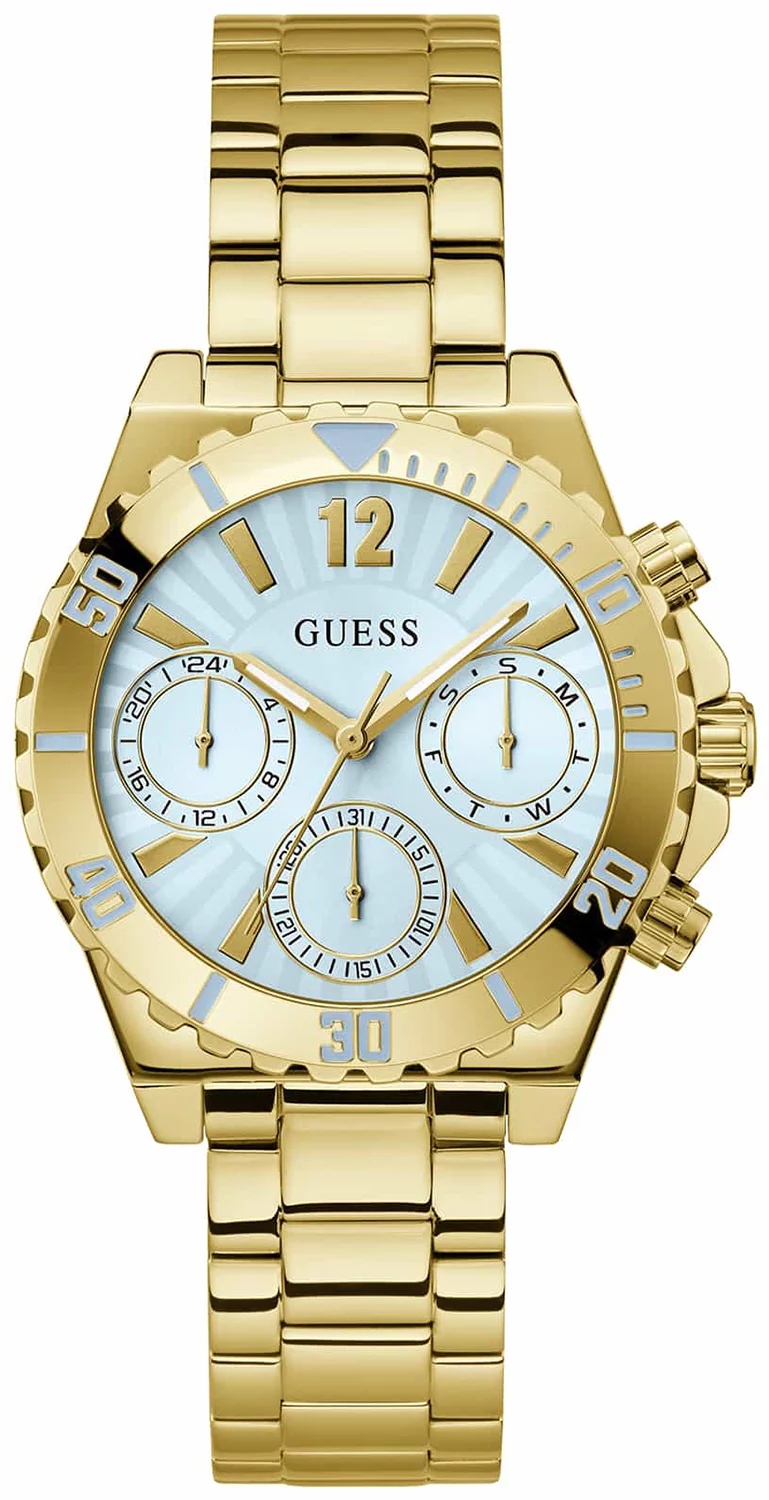 Dámské hodinky Guess Phoebe Ciferník modrý Náramek ocel pozlacený Logo