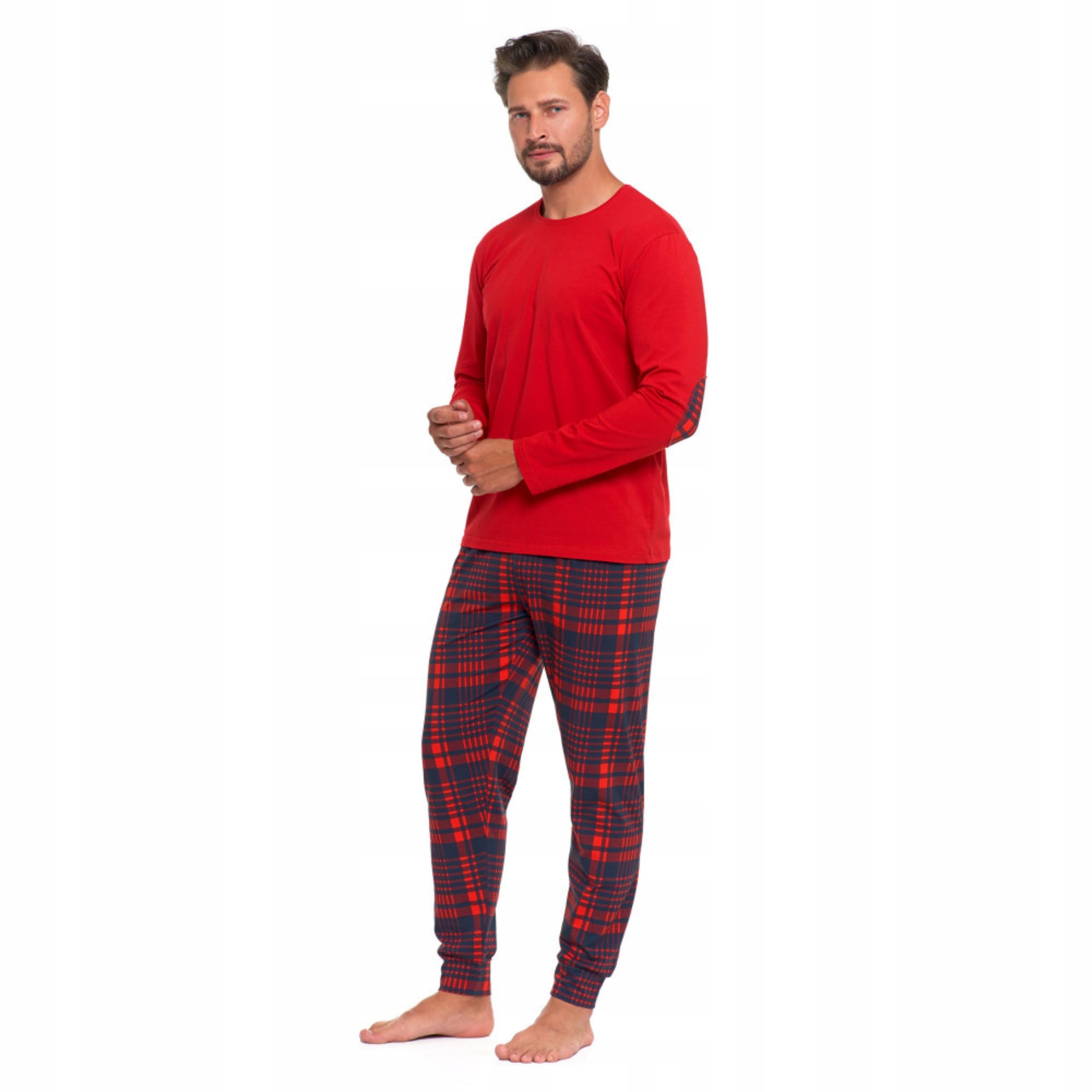 Pánské pyžamo 2XL dlouhý rukáv bavlna červená jako dárek k zimnímu svátku