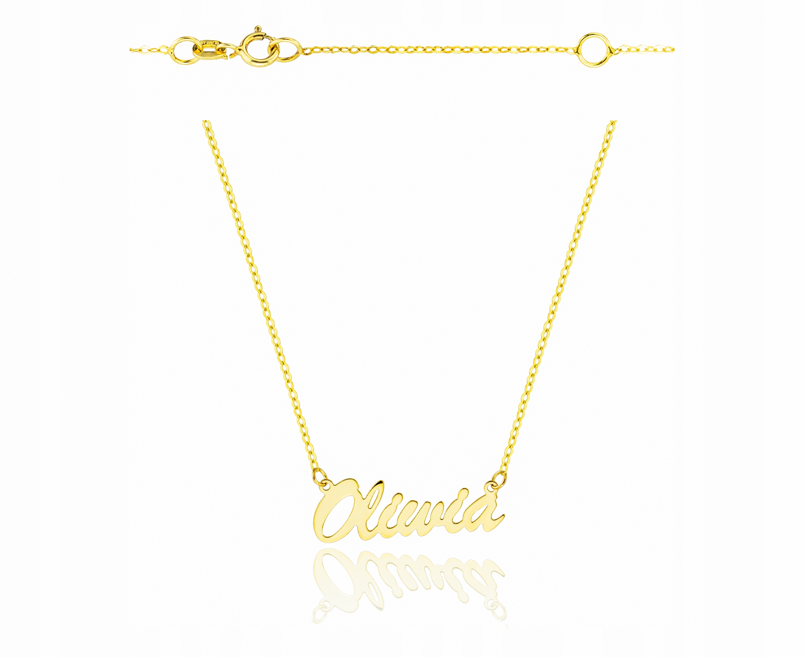 Zlatý náhrdelník 0,585 s jménem Olivie Gravírování