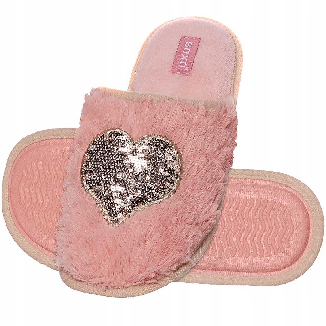 

Kapcie damskie Klapki Soxo Różowe Cekiny Serce
