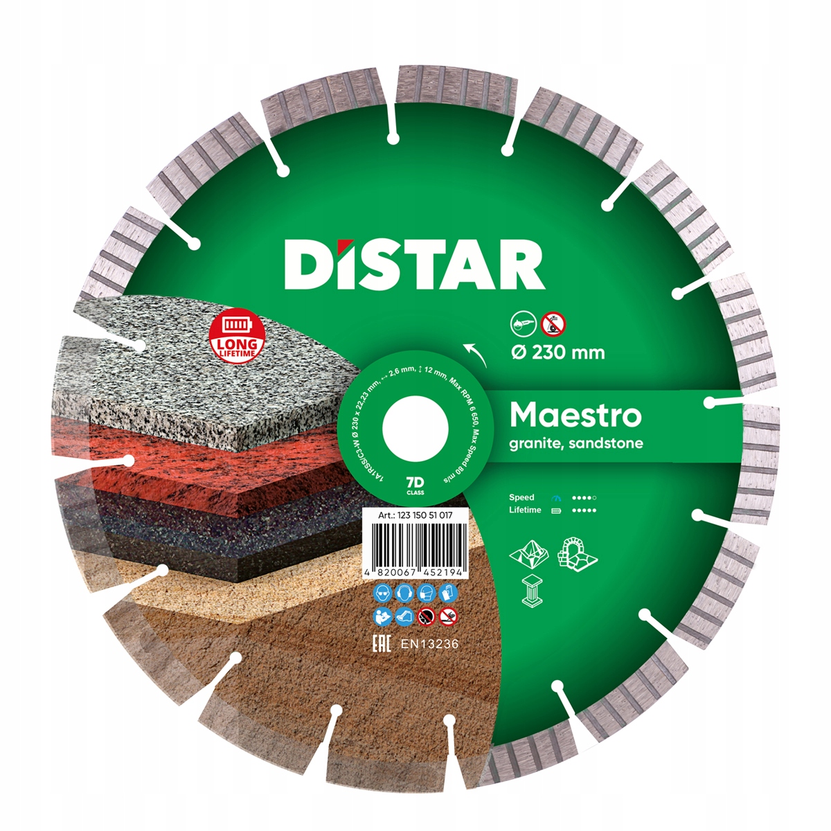 Diamantový řezný kotouč Granit Pískovec Distar 230x22,2mm Výprodej