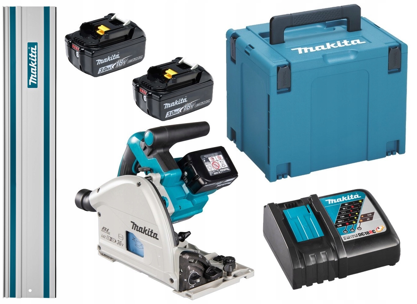 Makita Aku Piła Zagłębiarka Lxt 36V 2x3Ah BL1830 DC18RC Szyna 1M DSP600ZJ