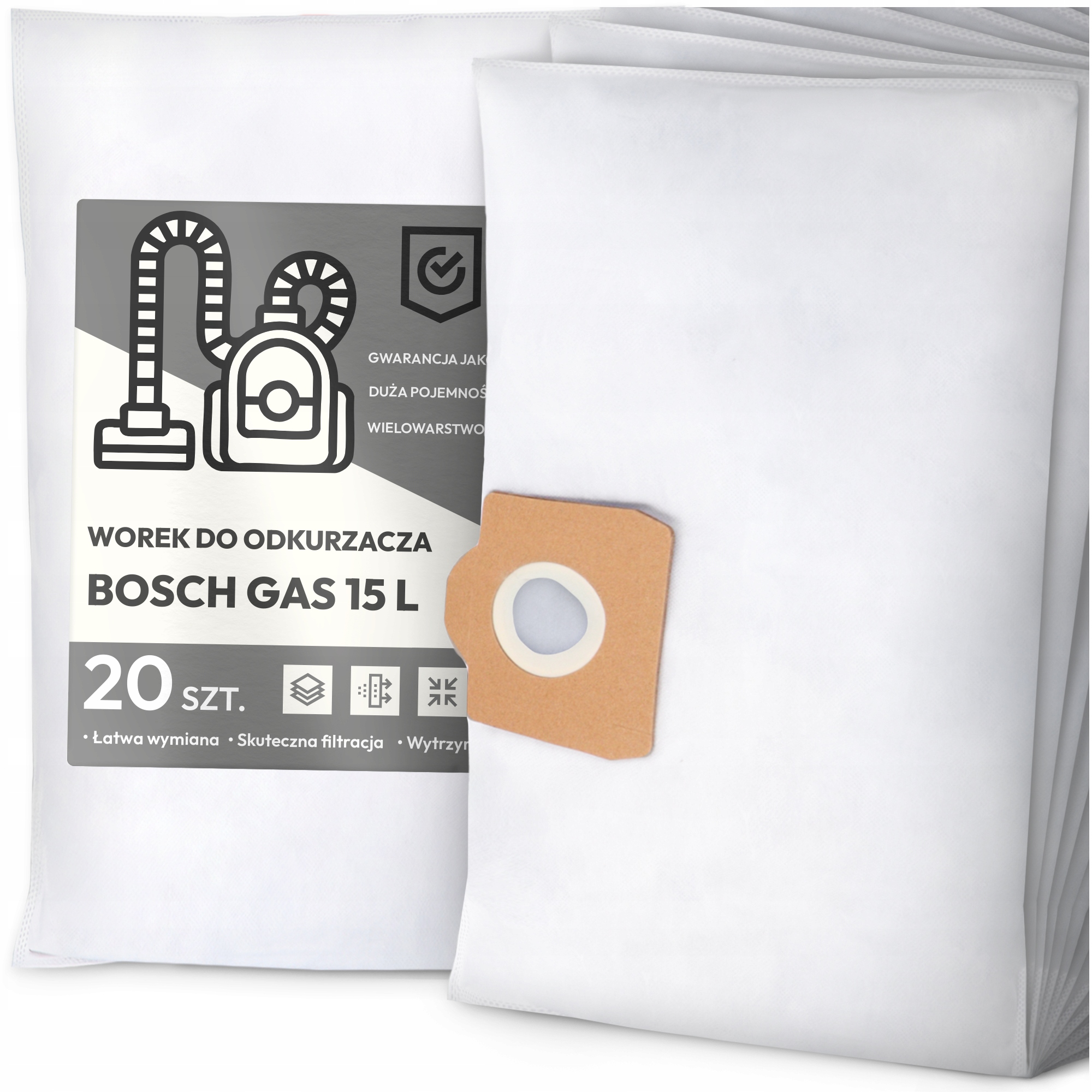 20 x Sáček Do Vysavače Bosch Gas 15 L Syntetický Textilní Prostorný Sáček