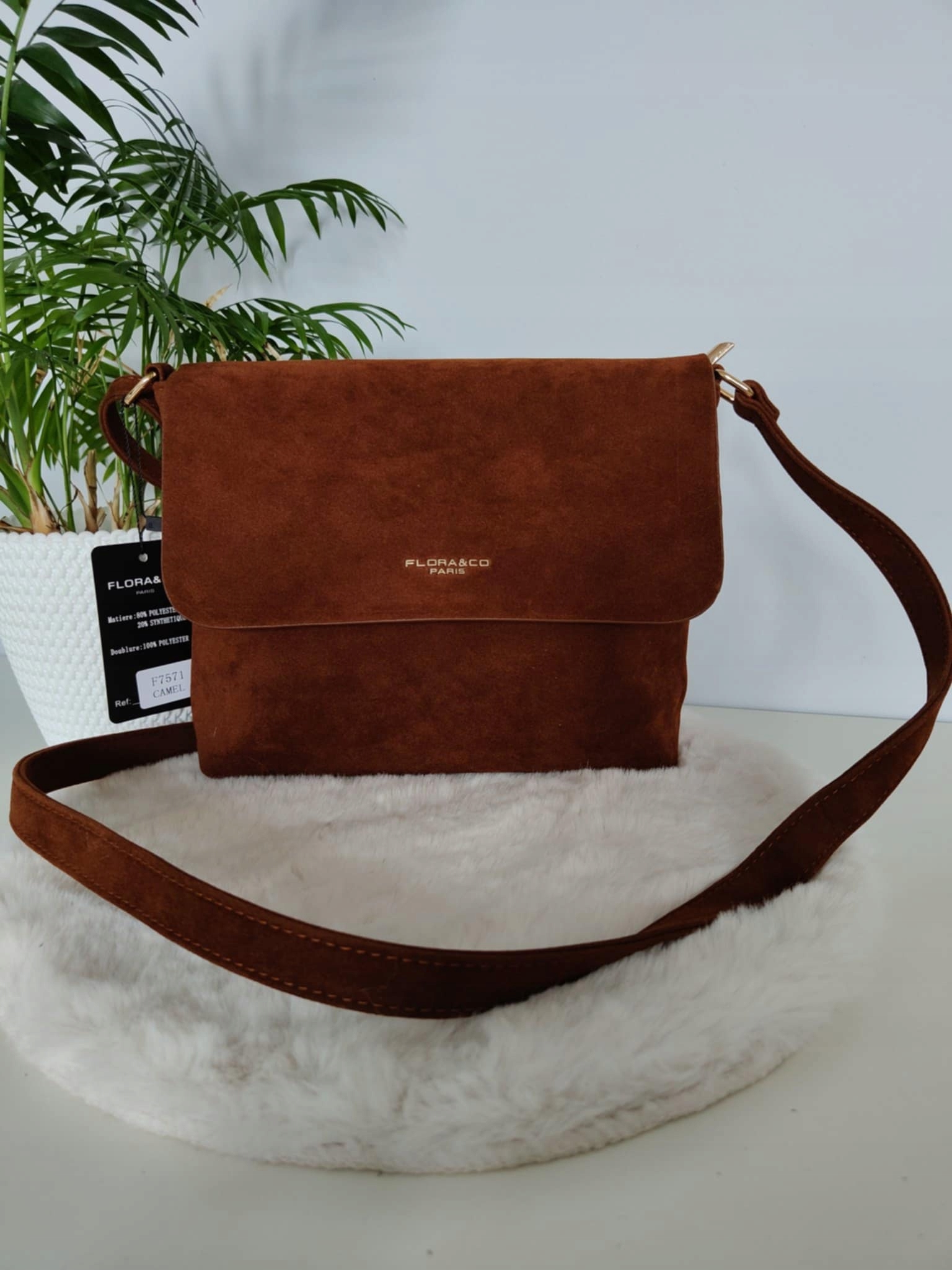 Dámská kabelka Flora&CO Paris – semišová eko kůže, barva camel
