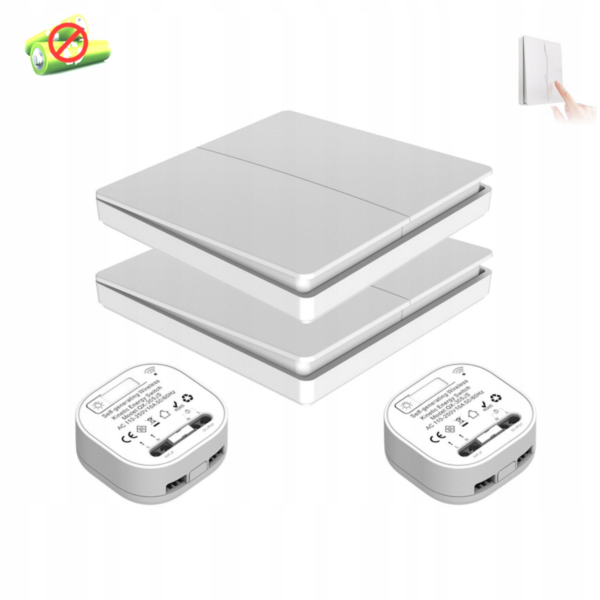 Bezbateriový bezdrátový spínač světel 2x vysílač 2x přijímač