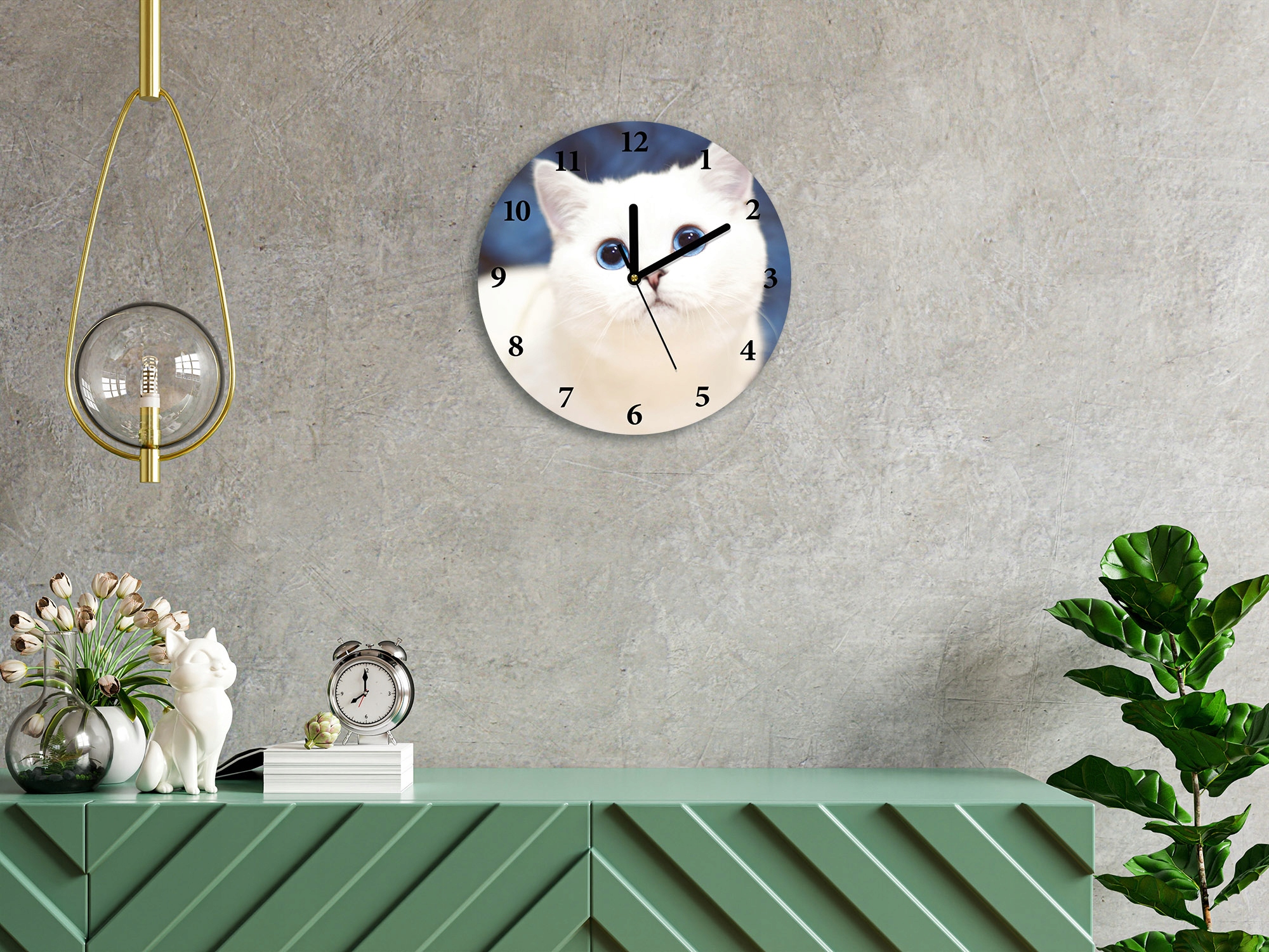 Zegar ścienny, cichy BIAŁY KOT NIEBIESKIE OCZY śr. Marka inna