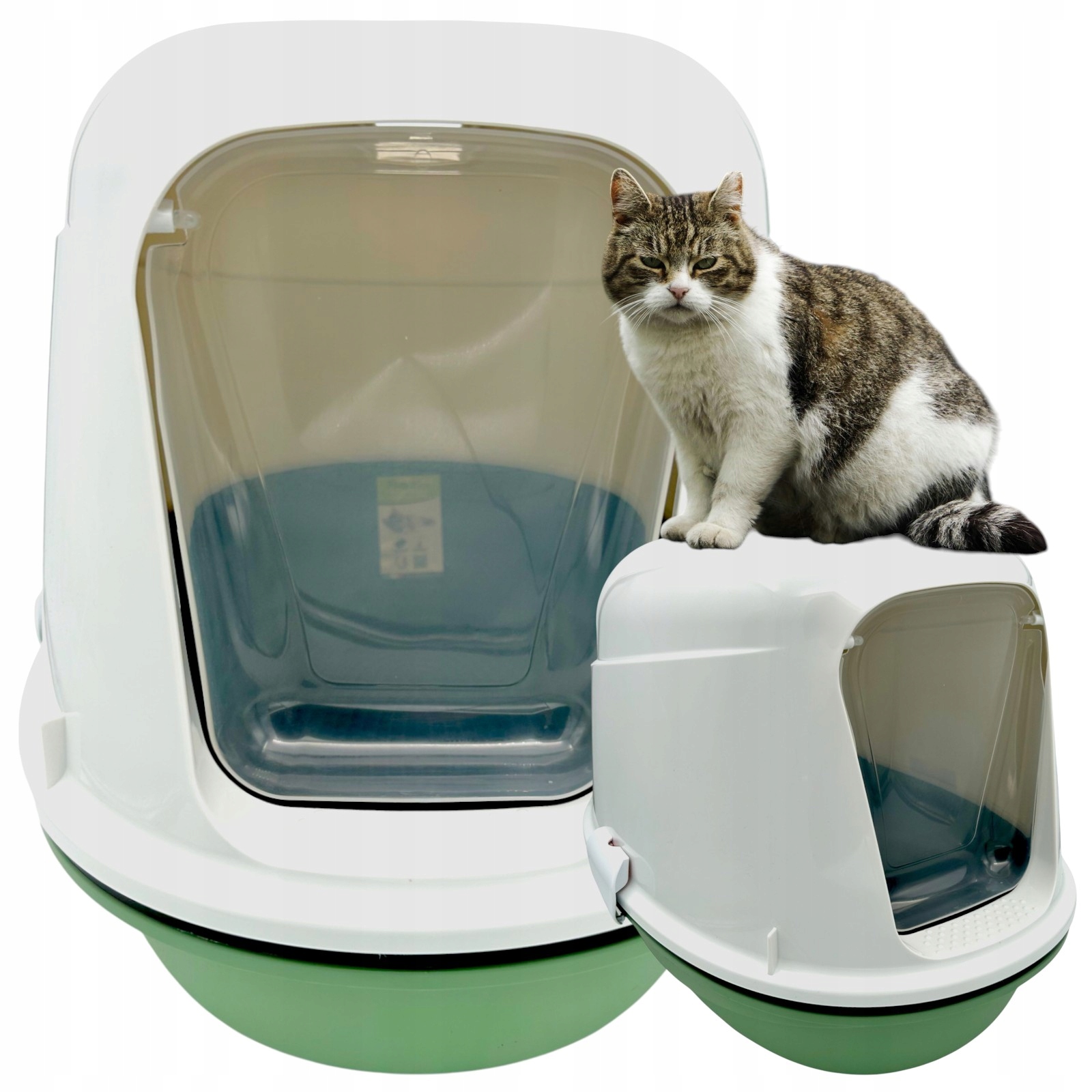 Nowoczesna Kuweta Kryta Przesiewowa z Sitkiem Dla Kota Pretty Luxo Szałwia