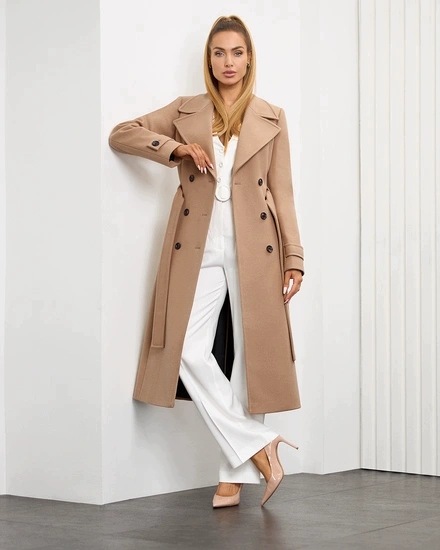 Zartex dámský kabát klasický dvouřadý London cappuccino AW26 vel. 36