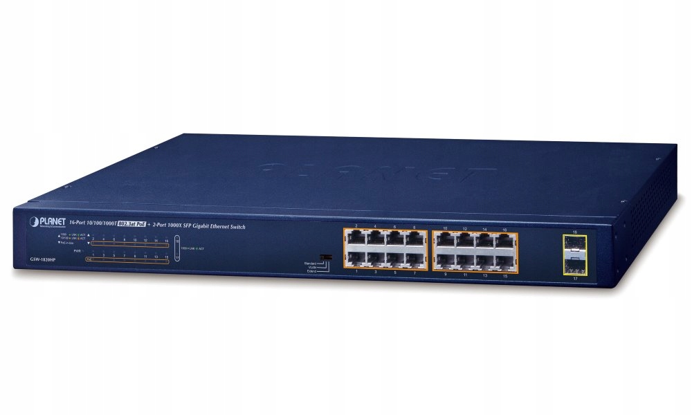 Planet GSW-1820HP PoE switch, 16x1Gb 2x Sfp 1Gb, PoE 802.3at 30 240W, V