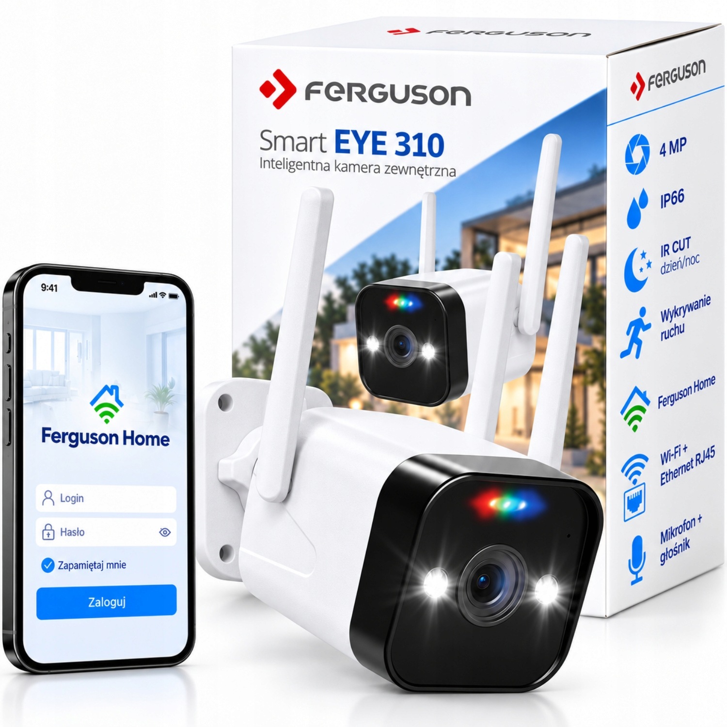 Ip kamera WiFi Ai Ferguson Smart Eye 310 4MP Ai Noc 30 m IP66 microSD 256 Gb