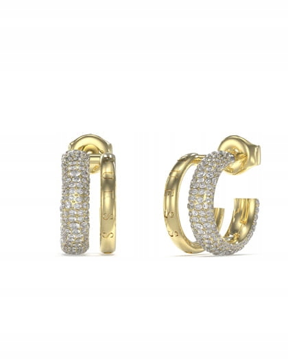 Náušnice Guess Dva půlkruhy zirkon ocel ušlechtilá zlatá tyčinka