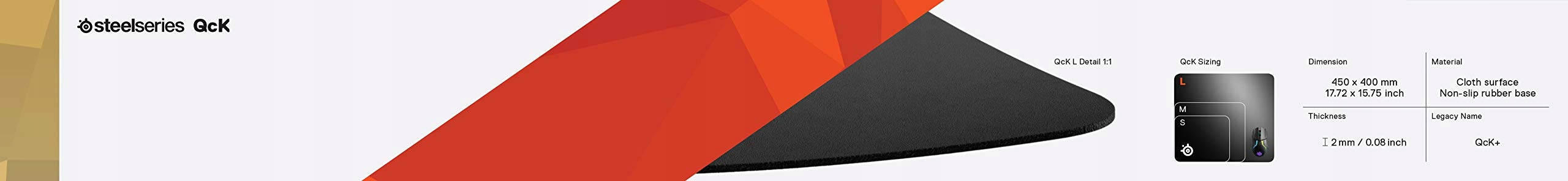 STEELSERIES QCK+ Podkładka Gamingowa Antypoślizgowa Duża Czarna 450x400x2mm — miniatura 7