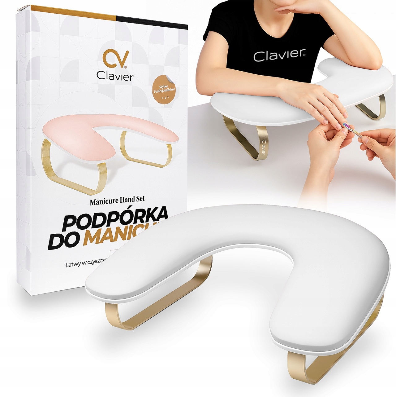Podpórka pod Dłonie do Manicure Biało Złota