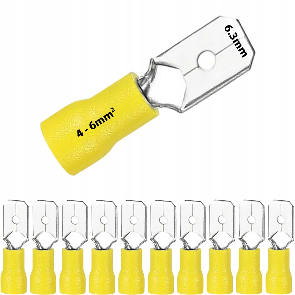 Konektor izolowany męski płaski 6.3mm x 4mm2 6mm2 żółty 10szt.
