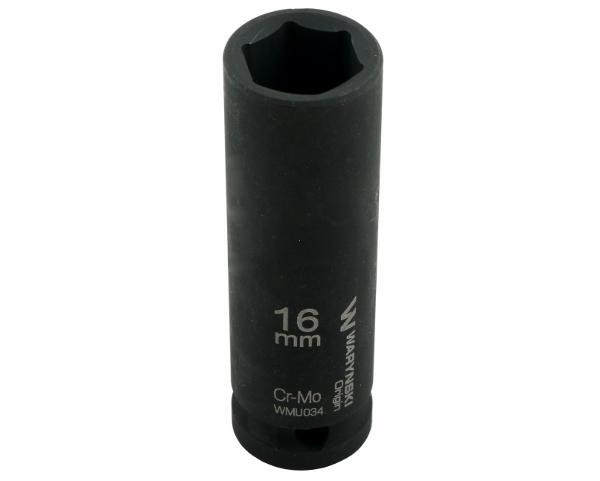 Nasadka udarowa sześciokątna długa 1/2". 16 mm. CrMo. Din 3129. Waryński