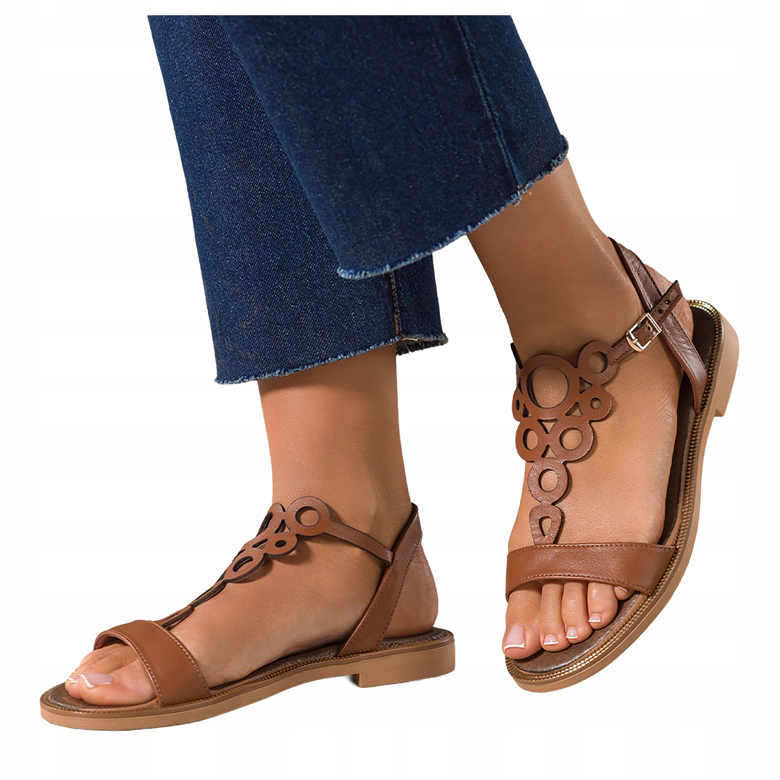 Sandály Hnědé Dámské Kožené Ažurové Ozdobná podrážka Pohodlné r 36