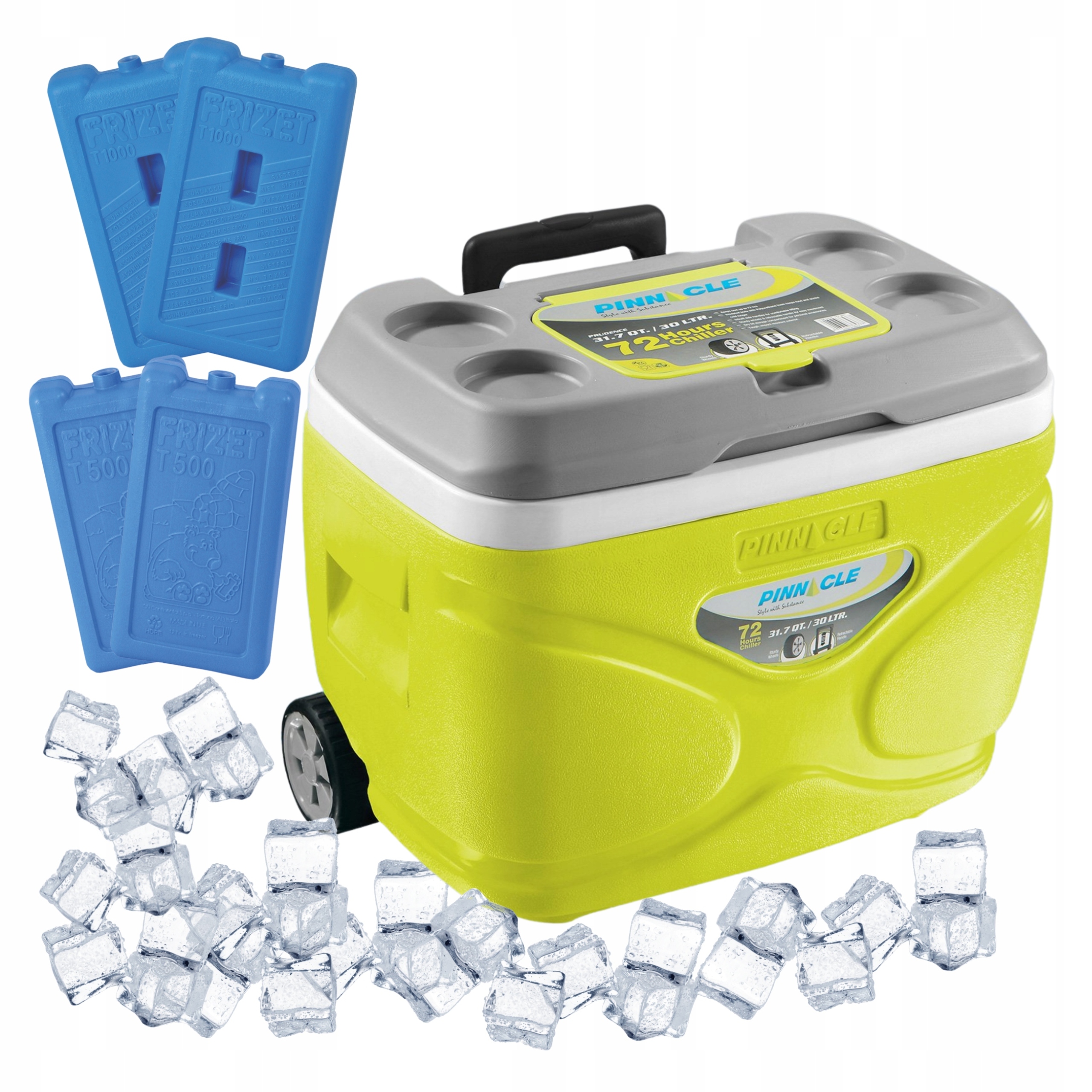Turistická lednička s kolečky Pinnacle 30L lime 4 náplně 2x 1000 ml, 2x 500 ml