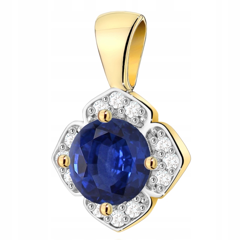 Zlatý Přívěsek Přívěsek pr. 585 Květina Brilianty 0,06 ct a Safír 0,50 ct