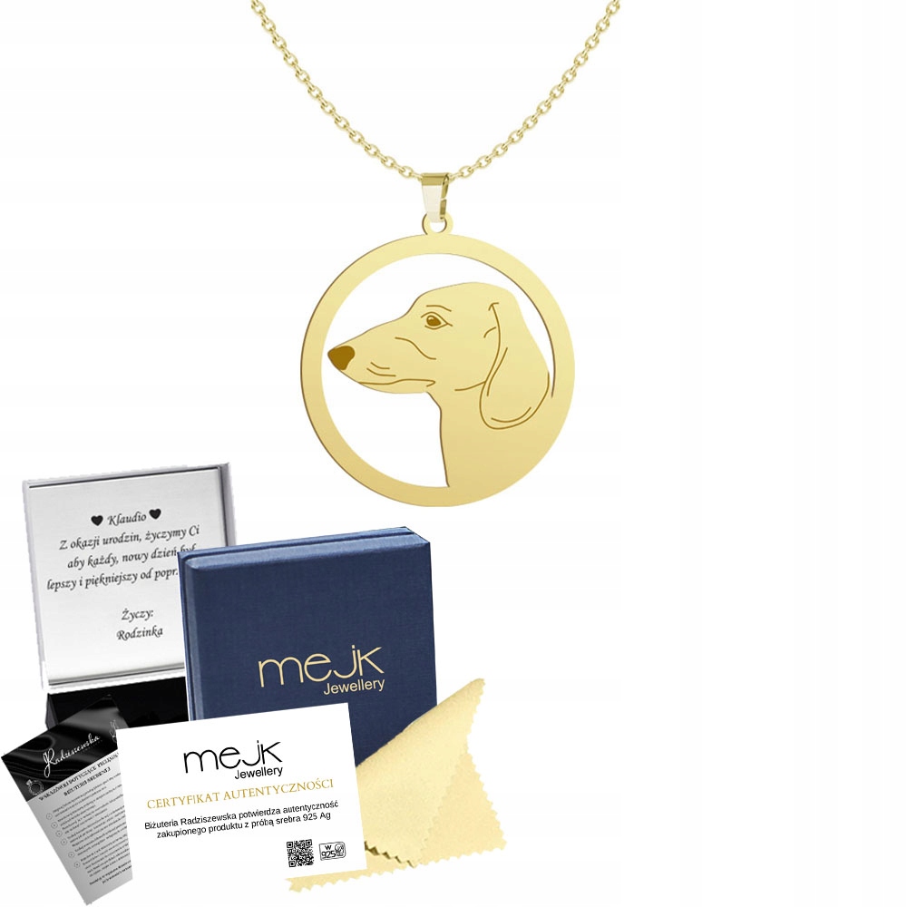 Zlatý náhrdelník s jezevčíkem krátkosrstý 925 Dárek Řetízek Šperky Gravírování