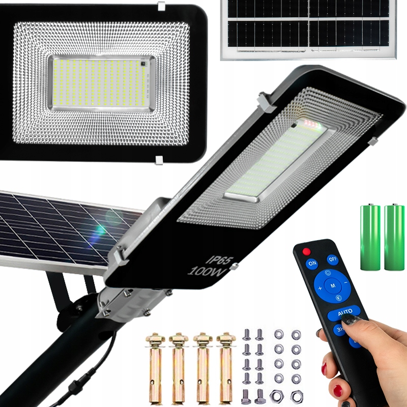Solární Lampa Pouliční Led 100W Senzor Soumraku Držák Trubka