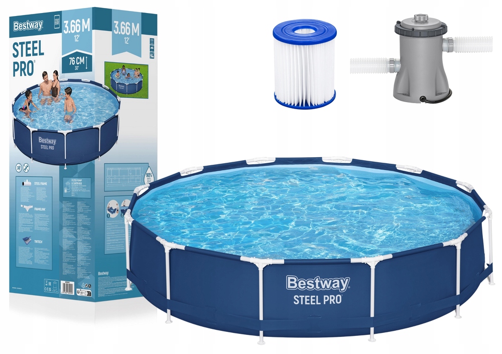 Basen Ogrodowy Stelażowy Bestway 56681 366x76cm Zestaw z Pompą Filtrem