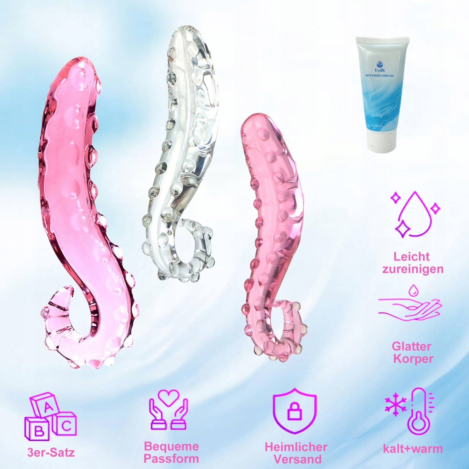 TRANSPARENZ Różowy Kryształowy Dildo S-kształtny Masażer Punktu G — miniatura 6