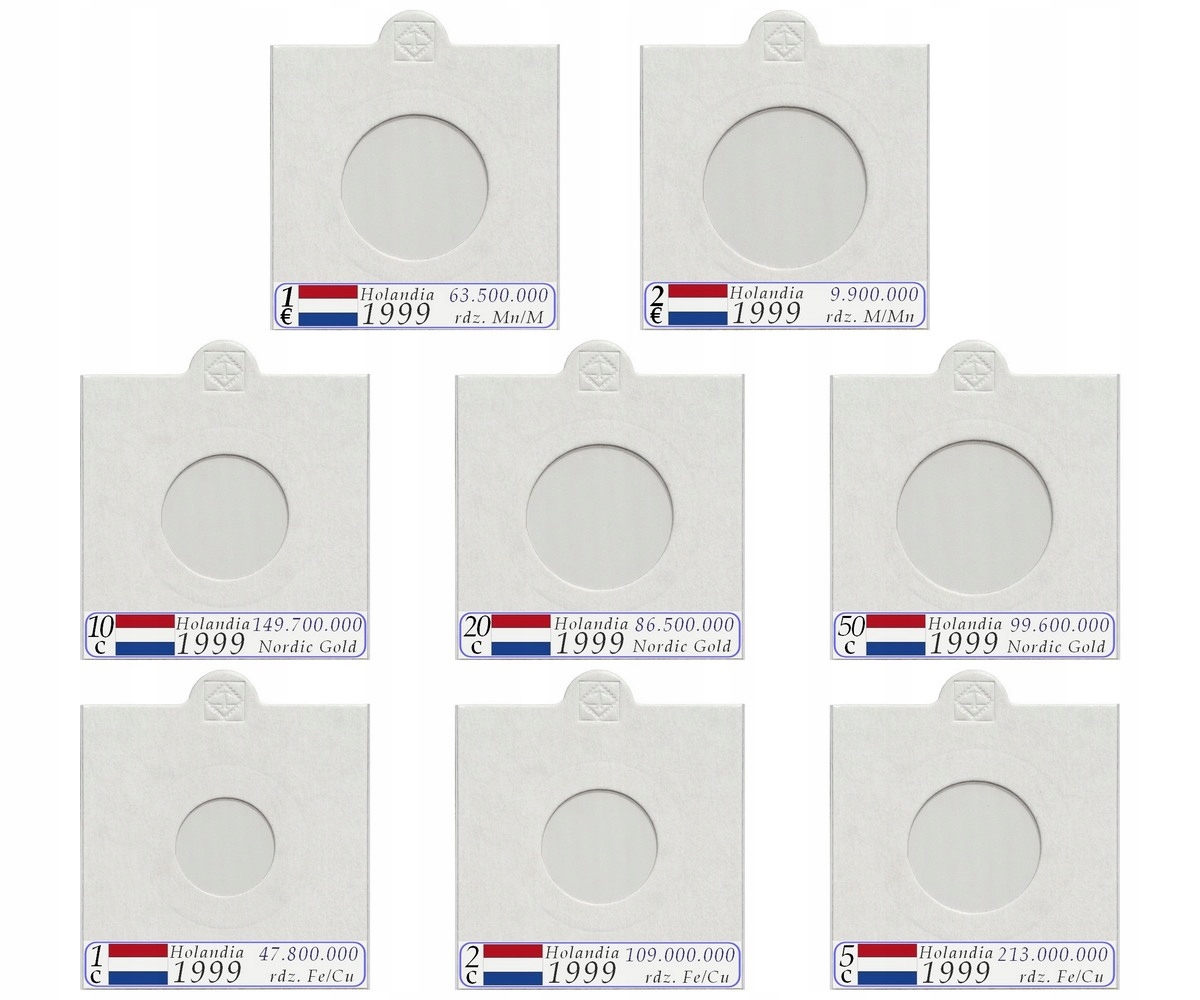 Sada 152 držáků na euromince Nizozemsko popisky
