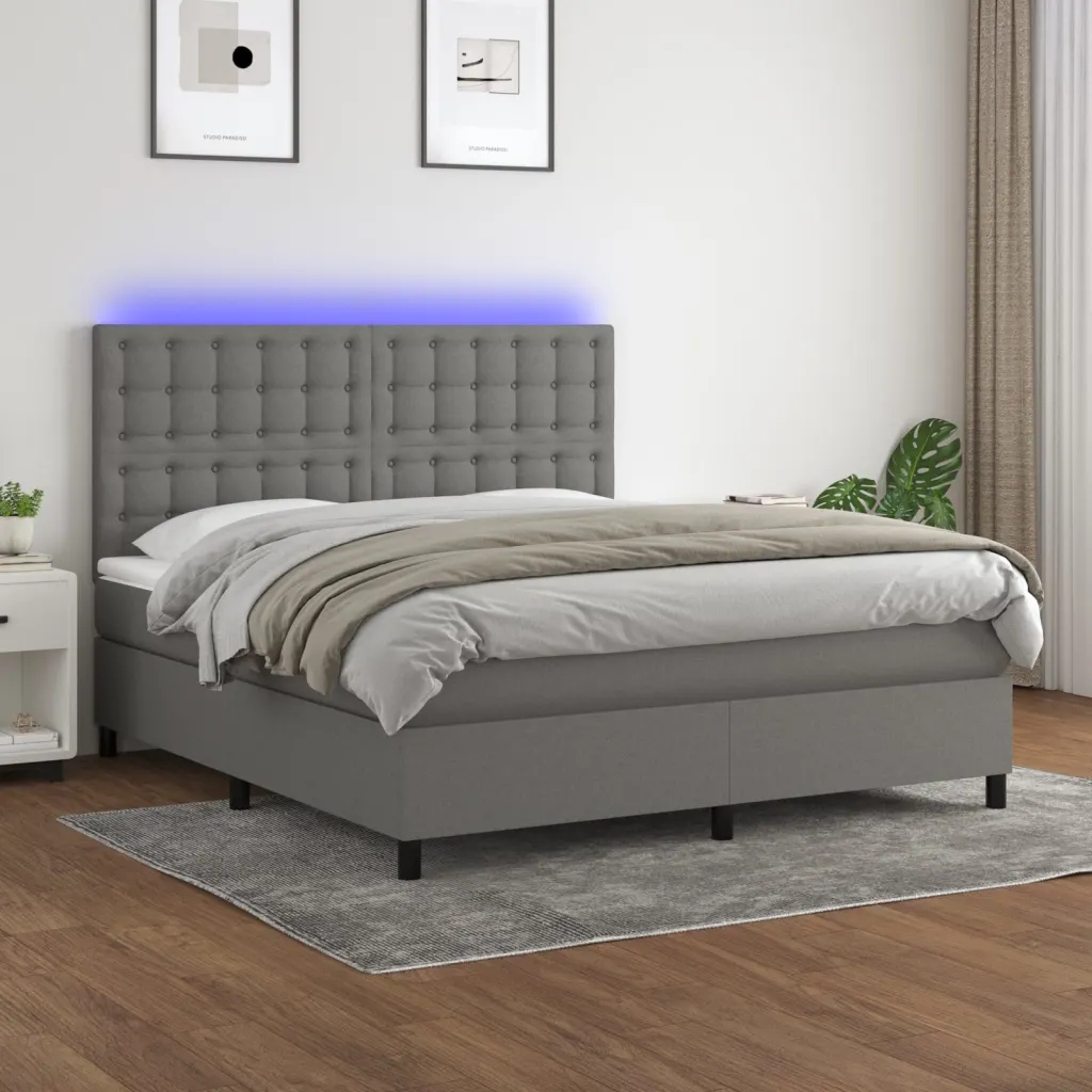 vidaXL Box spring postel s matrací a Led tmavě šedá 160x200 cm textil