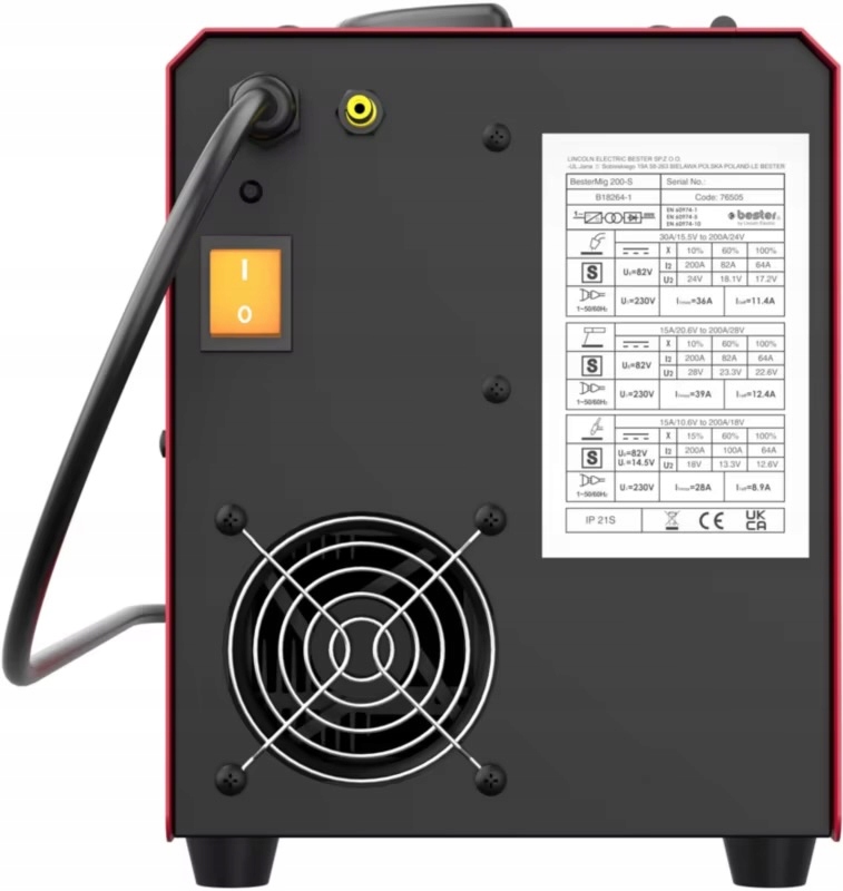 SPAWARKA Półautomat spawalniczy 200-S A BESTER | SYNERGIA MIG/MAG, MMA, TIG Maksymalna średnica elektrody 4 mm