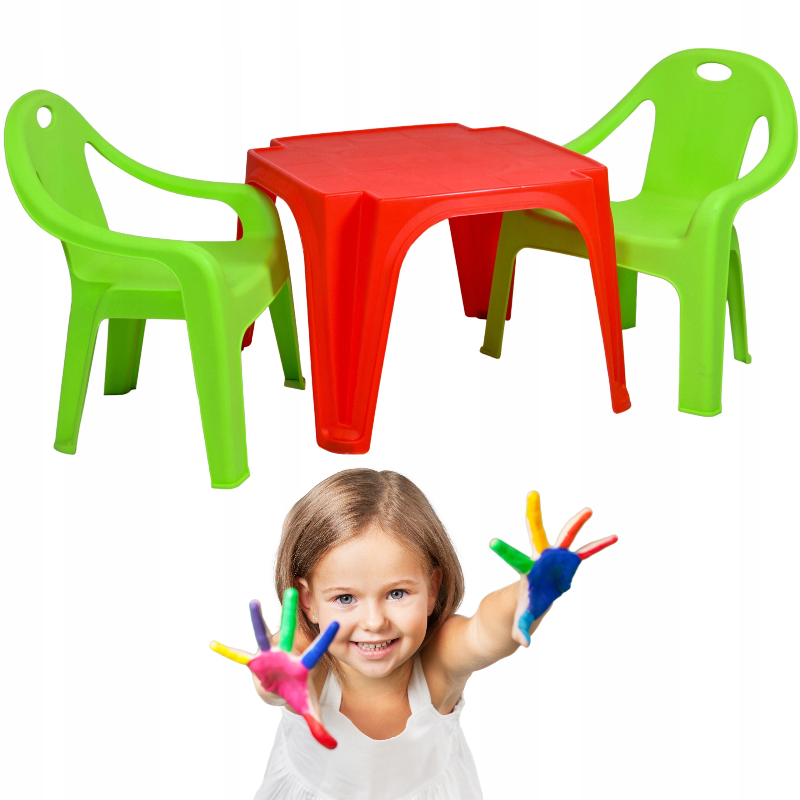 KOLOROWY ZESTAW STOLIK + 2 KRZESŁA DLA DZIECI BEZPIECZNY DO POKOJU I OGRODU