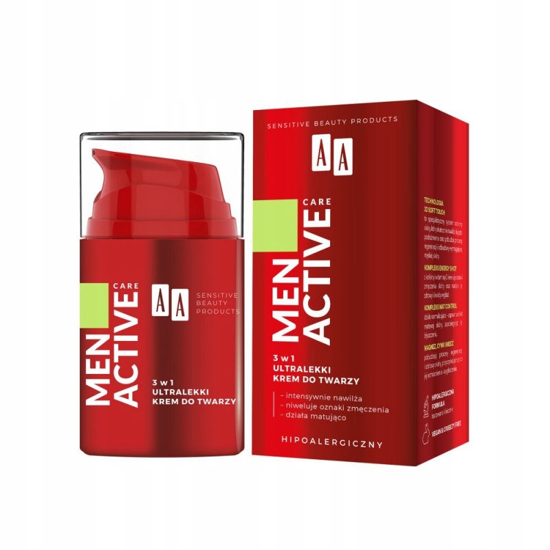 AA Men Active Care 3v1 ultraľahký pleťový krém 50ml