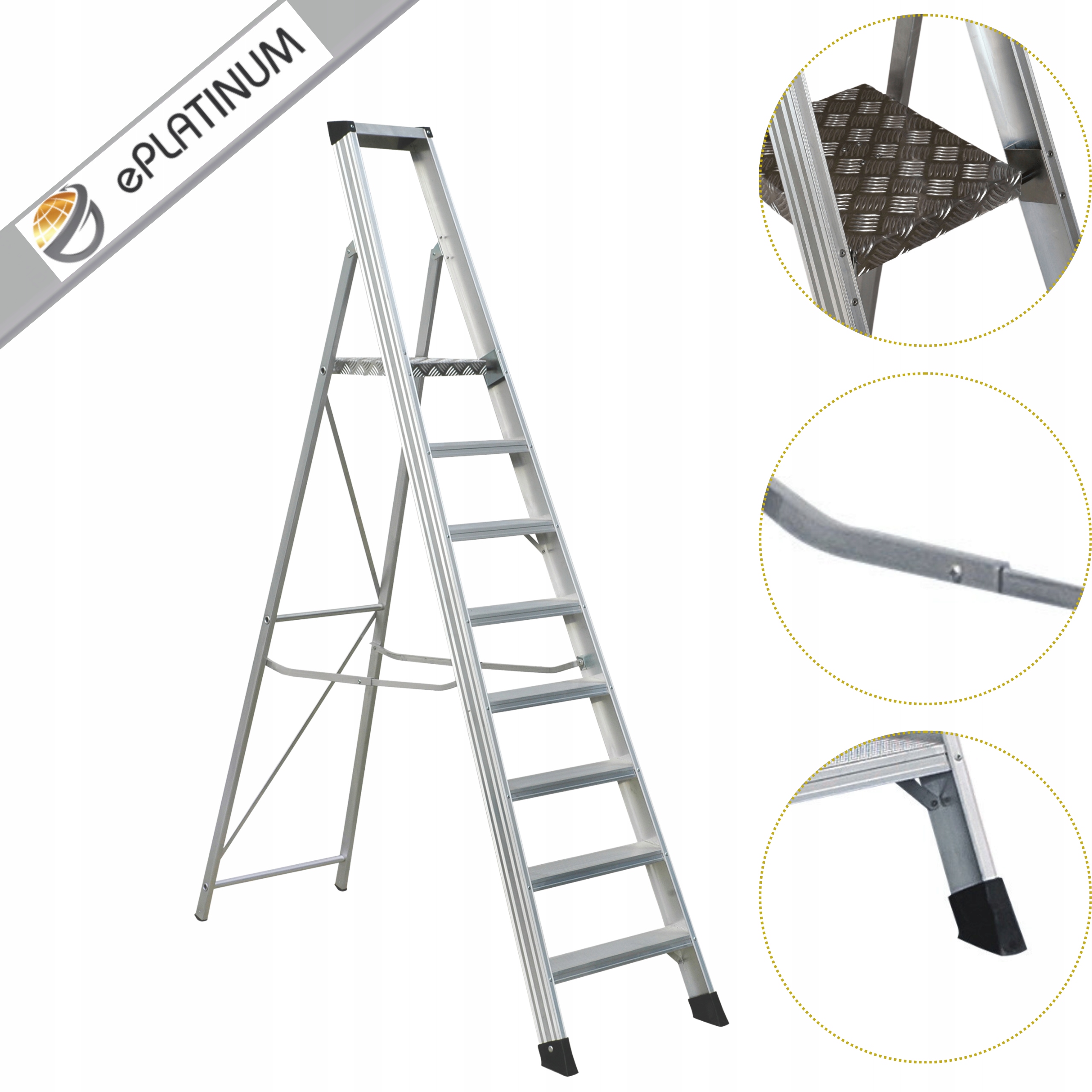 Jednostupňová priemyselná skladovacia rebríková tyč 8-stupňová EN-131 150 kg Tuv