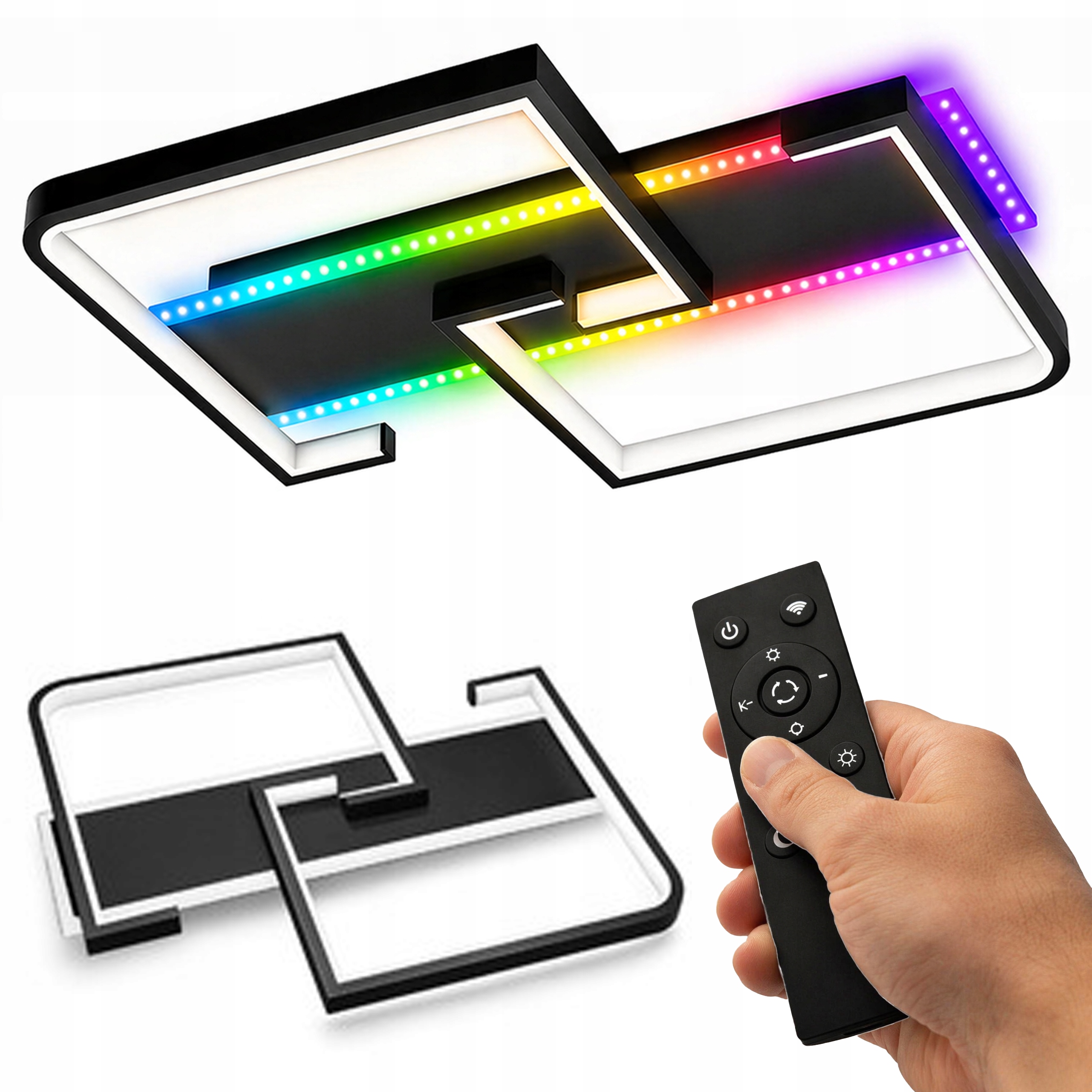 Stropná Lampa Stropné Svietidlo Led 46W Cct Rgb Čierna Štvorcová Dekoračná Lampa