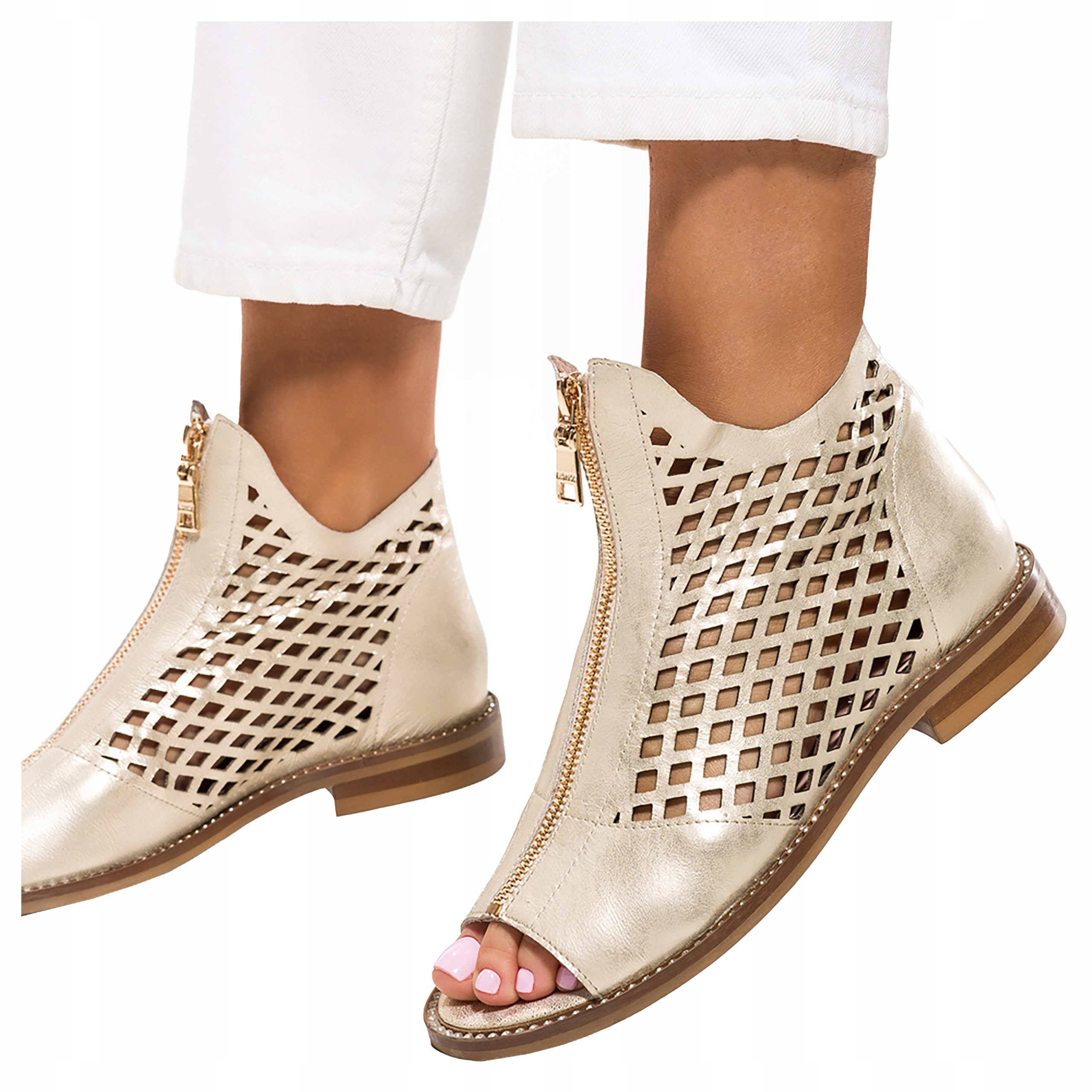 Dámské Kotníkové Boty Jarní Ažurové Ozdobná Podrážka Se Zirkony Zlaté vel. 40