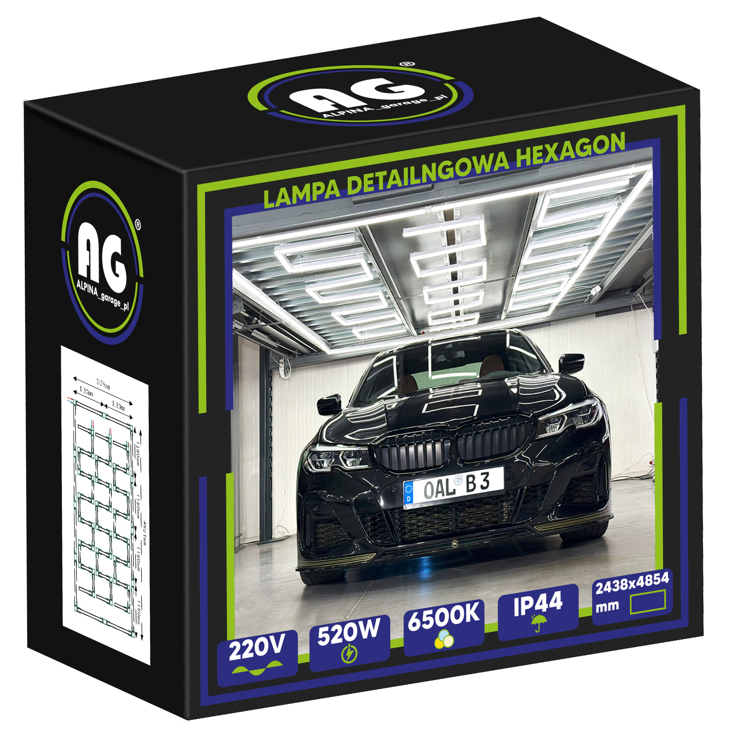 Led lampa Hexagón stropná 520W Panel Osvetlenie do garáže 243 x 485 cm