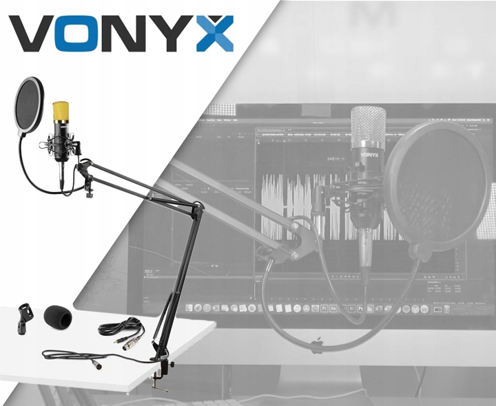 Mikrofon studyjny Vonyx CMS400B z ramieniem transmisyjnym i filtrem pop Kod producenta 173.504