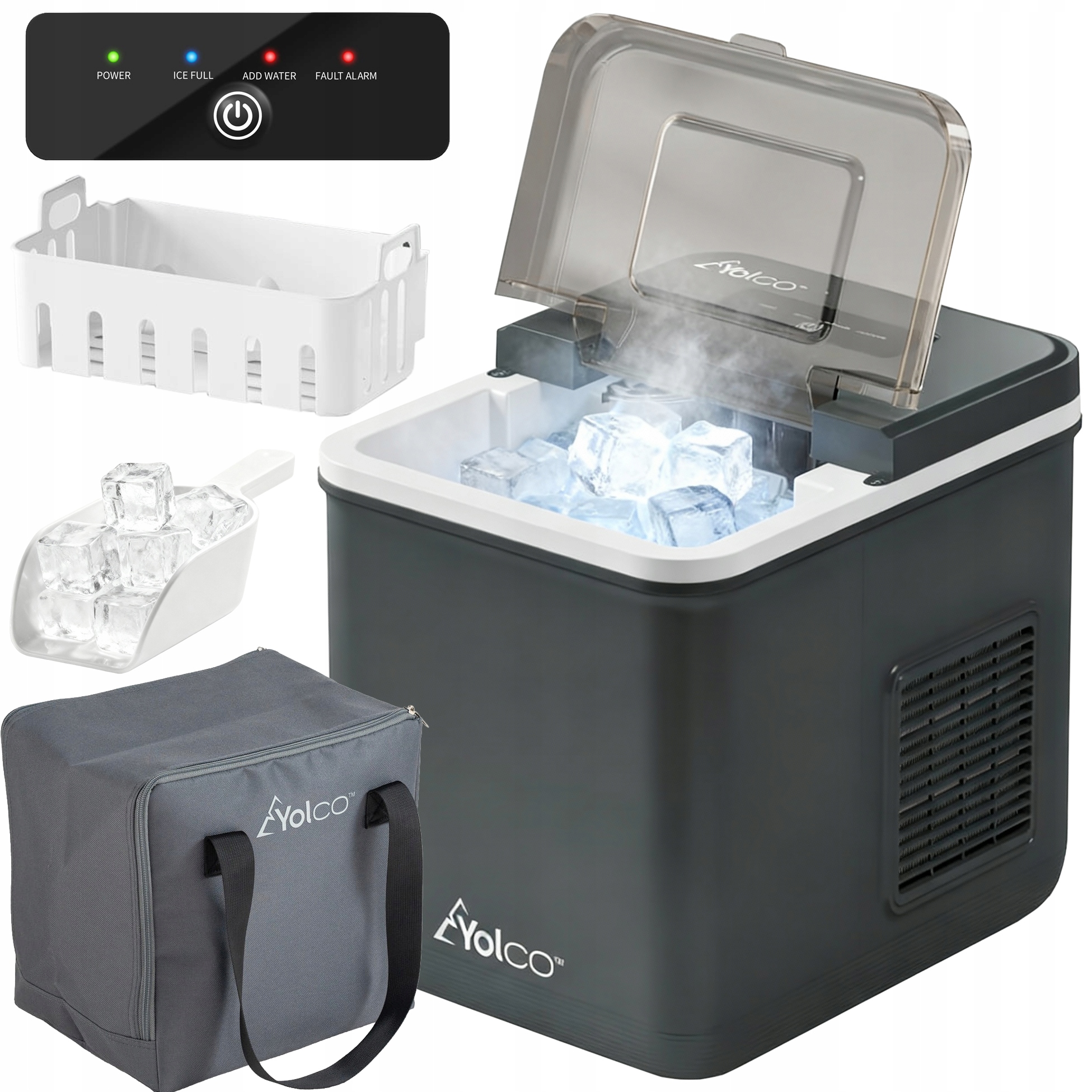 Přenosný Mobilní Výrobník Ledu Yolco 12V 24V 230V do auta na kempování