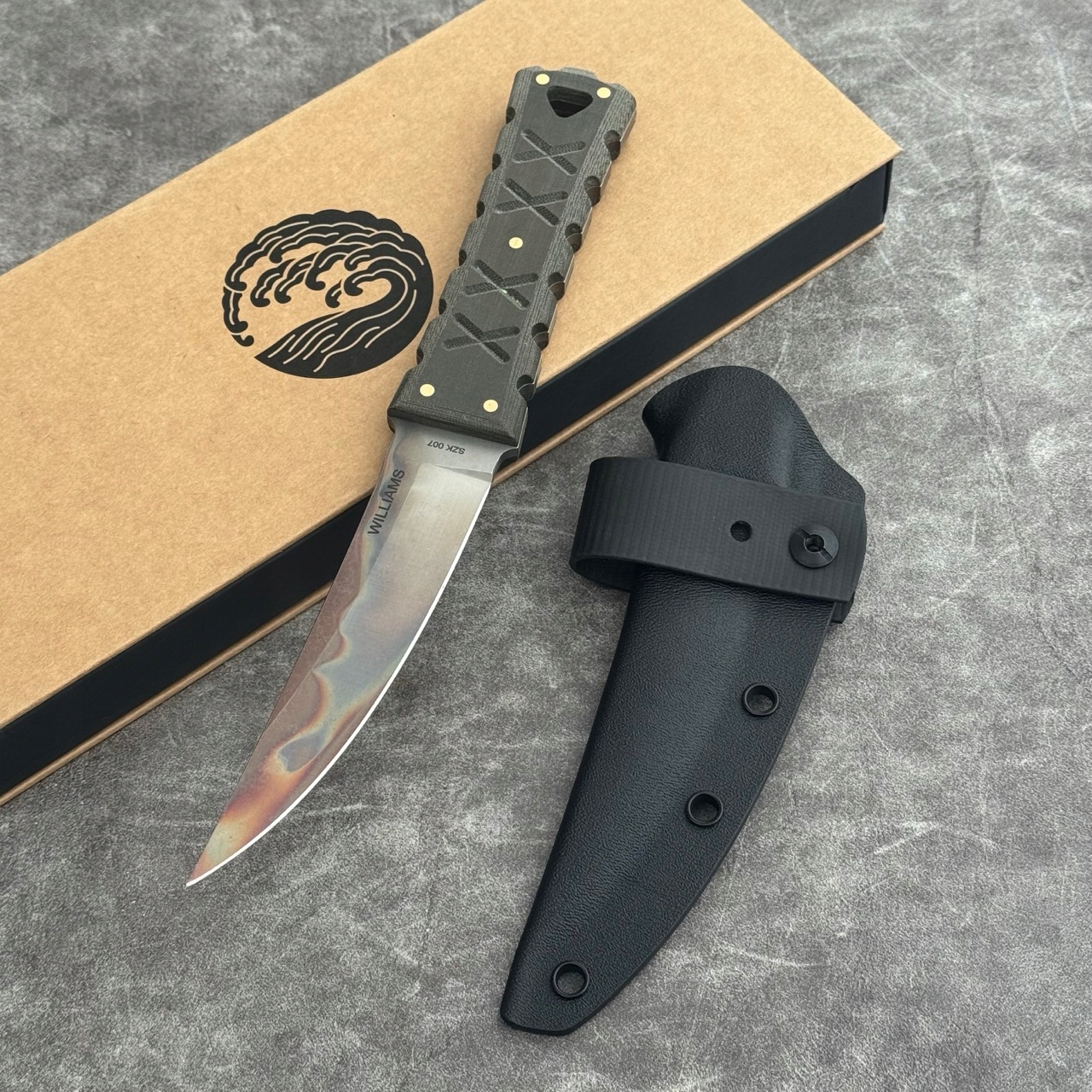 Nůž Williams Blade Design Post Apocalyptic RWL-34 Green Linen Micarta Kydex
