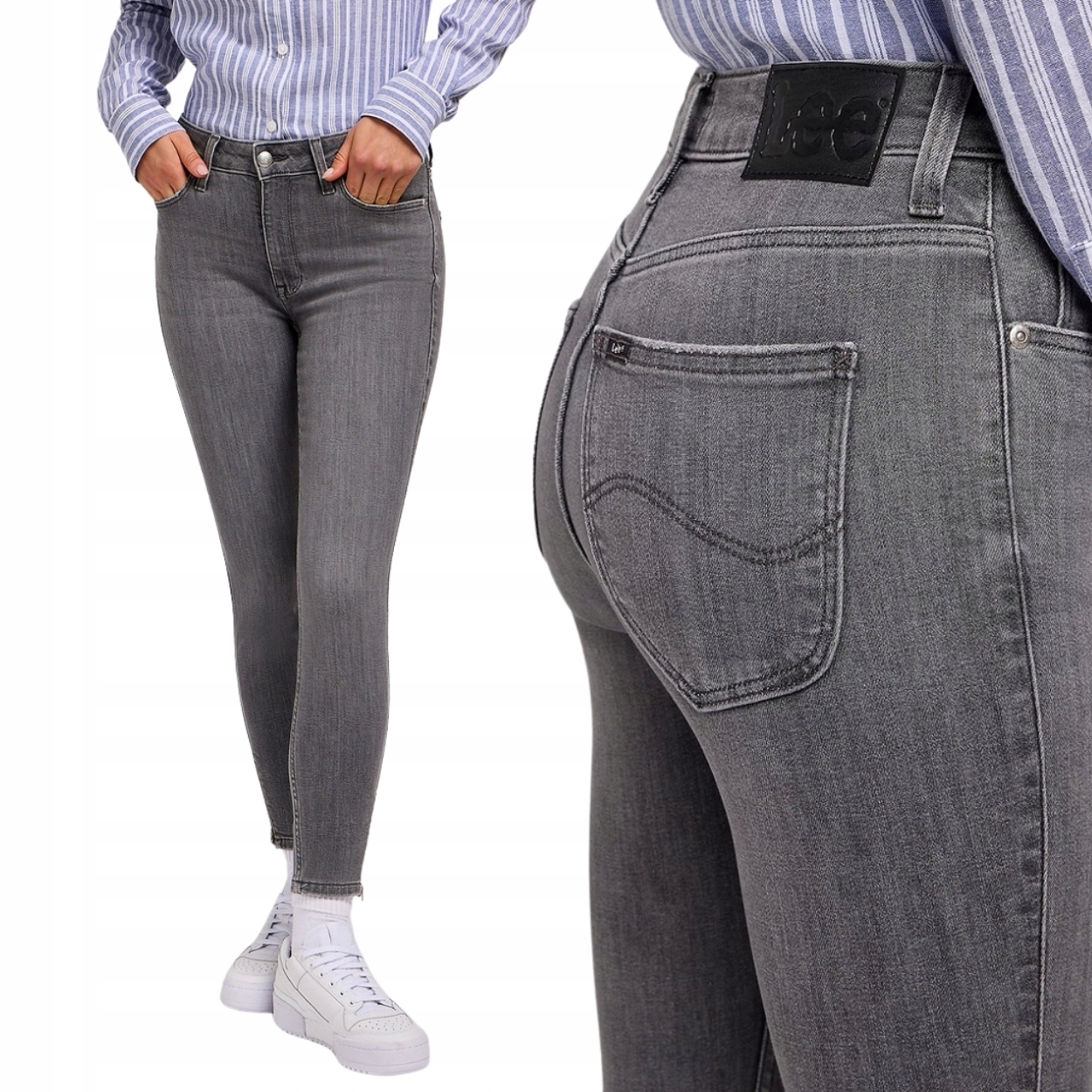 Lee Scarlett High Zip vysoké šedé dámské kalhoty úzké nohavice zipy 7/8 W27 L29
