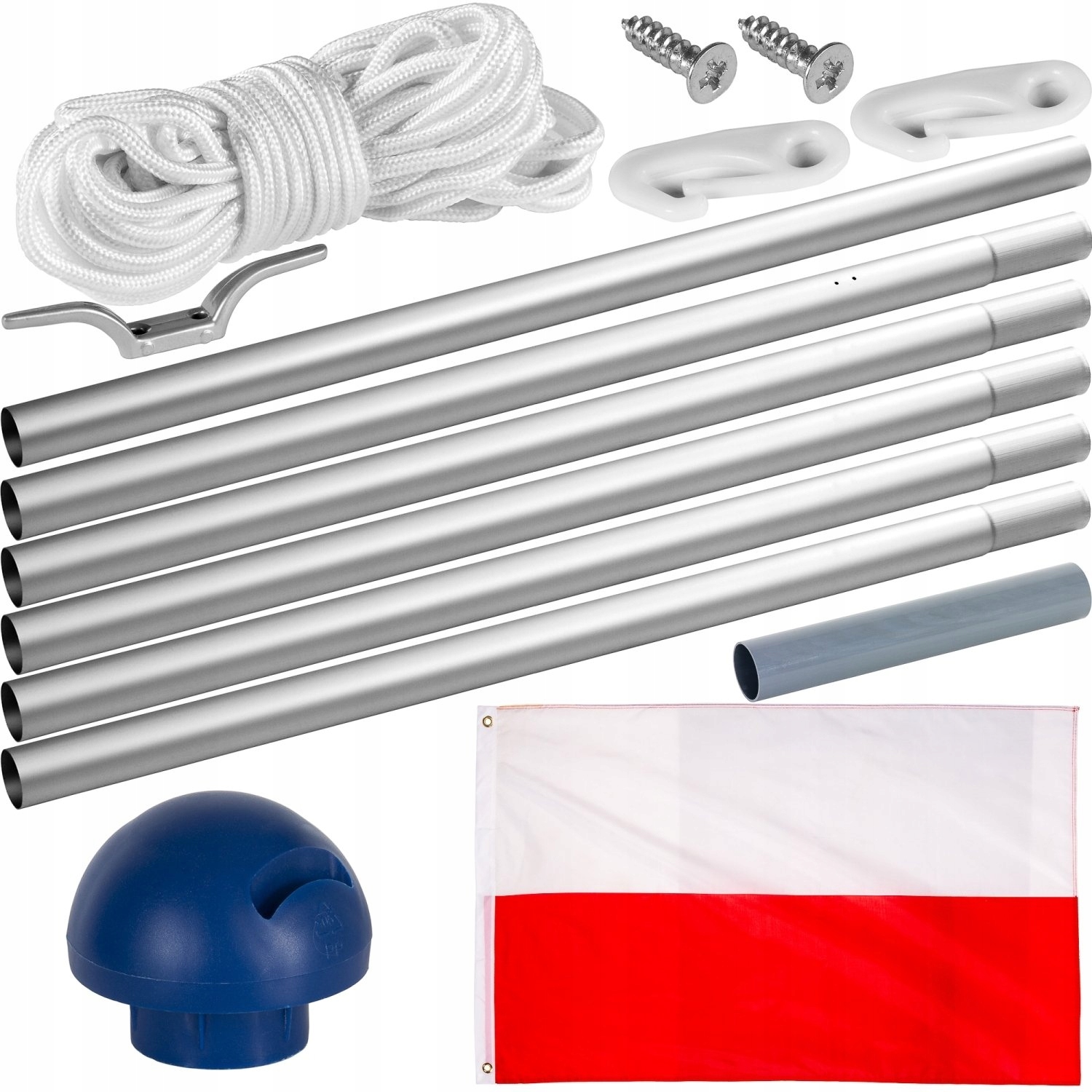 MASZT ALUMINIOWY FLAGOWY 6,5 M MASZT DO FLAGI NARODOWEJ + FLAGA POLSKI Marka inny