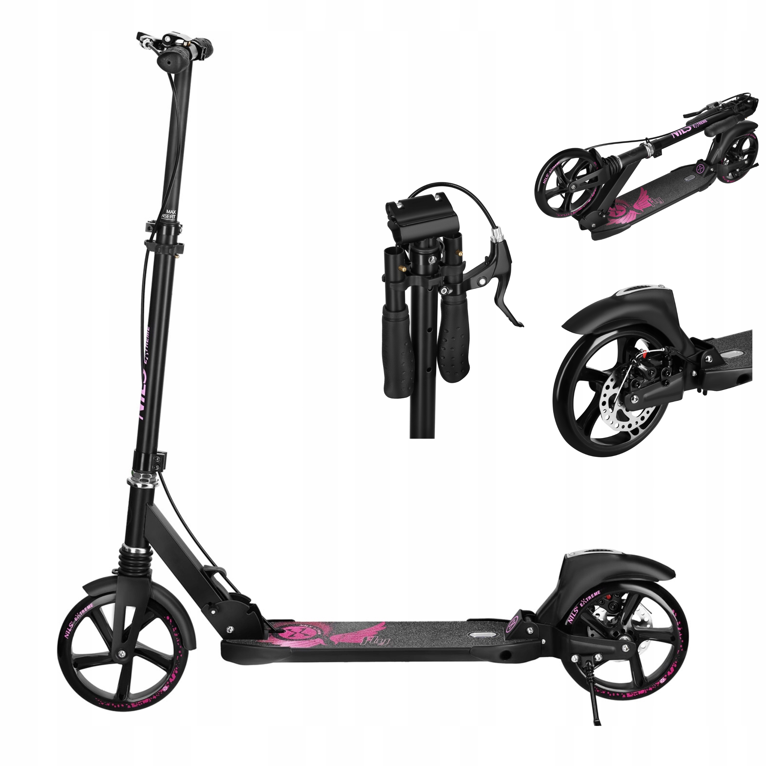 Miejska Składana Hulajnoga Różowa Duża Hamulec Tarczowy 200mm Nils Extreme