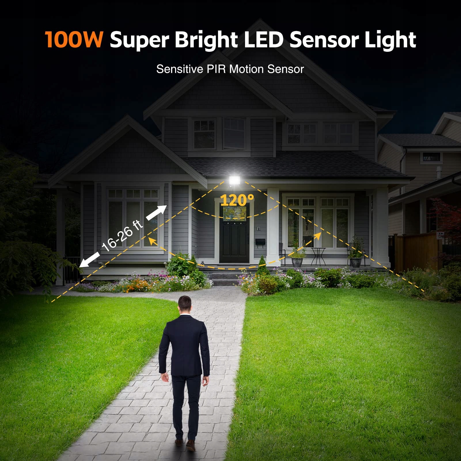 YIQIBRO Reflektor LED Z Czujnikiem Ruchu 100W 10000LM IP67 Na Zewnątrz — miniatura 5