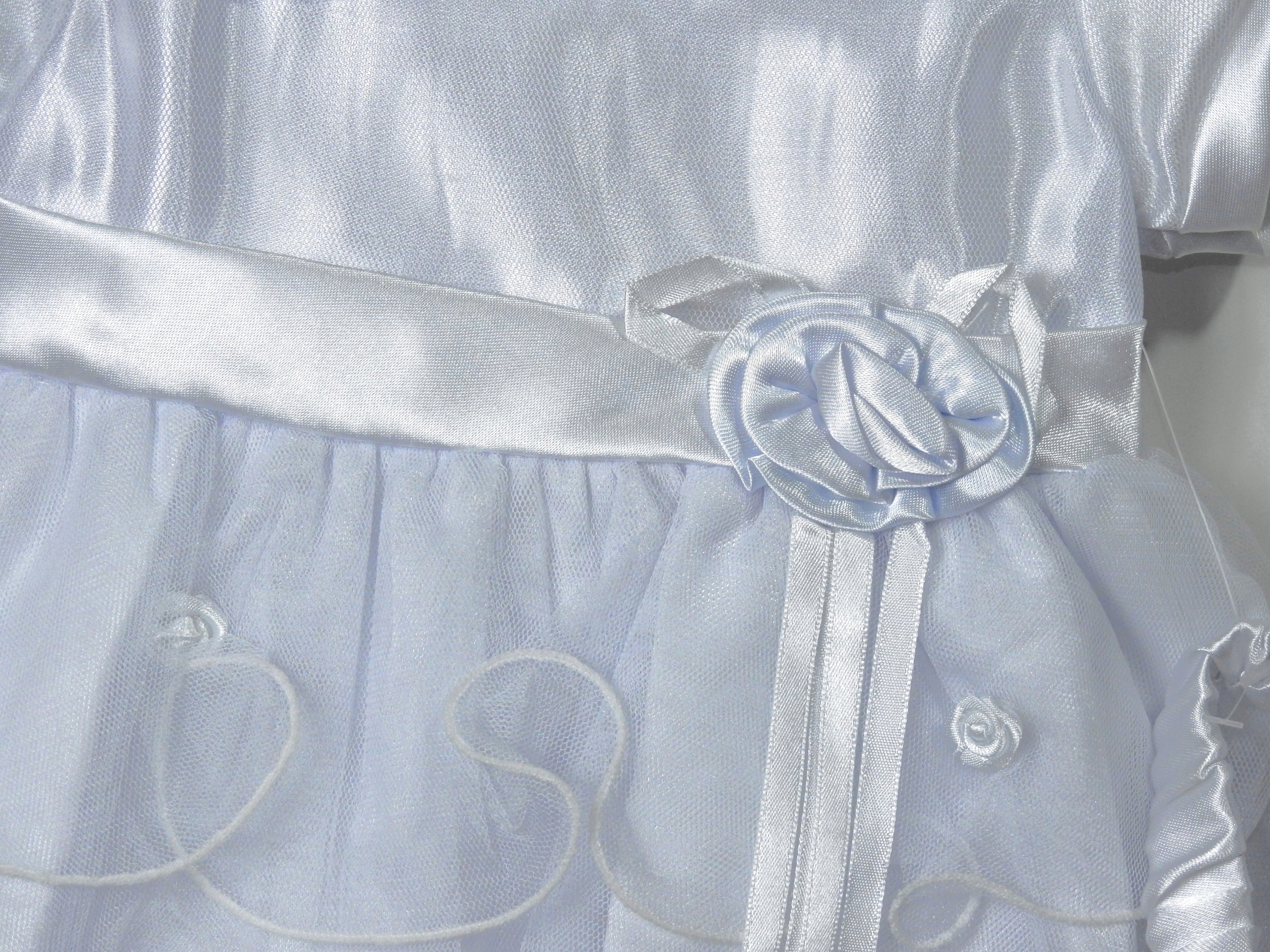 3 PAK DO CHRZTU Sukienka +opaska +majtki bloomersy Tiul Satyna OUTLET 74-80 Kolor biały