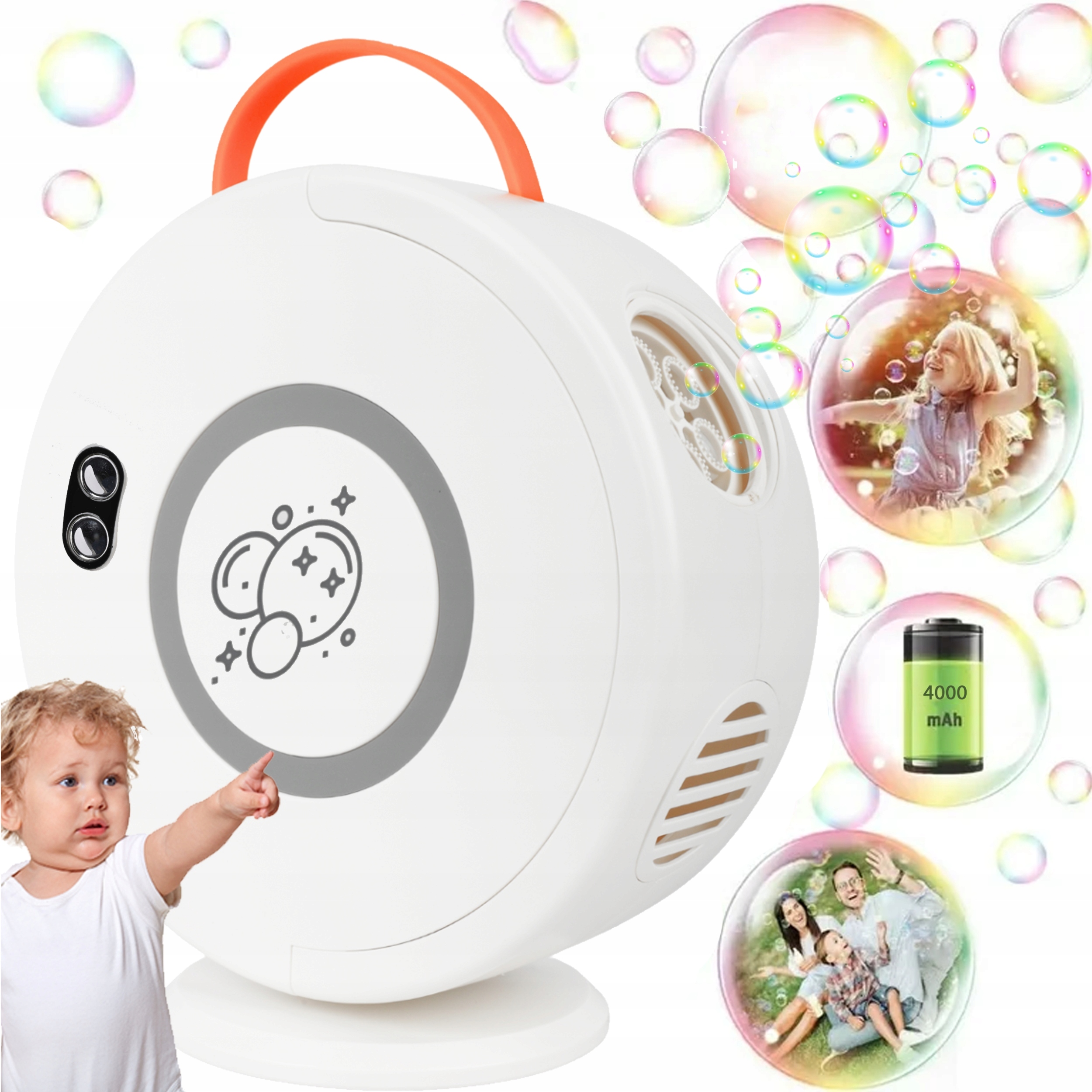 Wytwornica Baniek Mydlanych Bezprzewodowa Akumulator Obrót 90°/360° 4000mAh